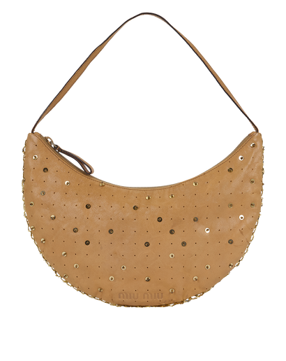 Crescent Shoulder Bag, &pound;195, Handbags, Brown, Leather, Front view
